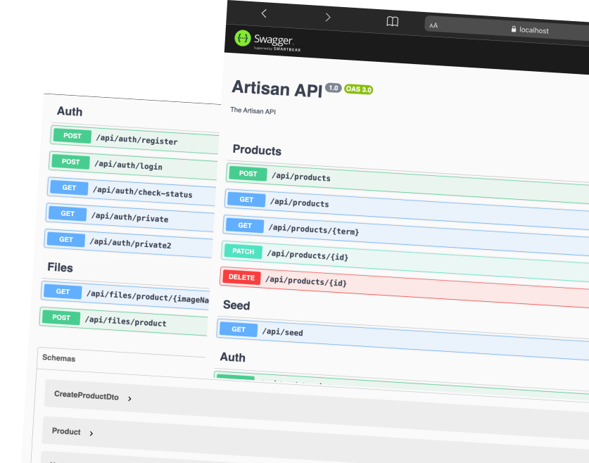 Captura de pantalla del proyecto Artisan API